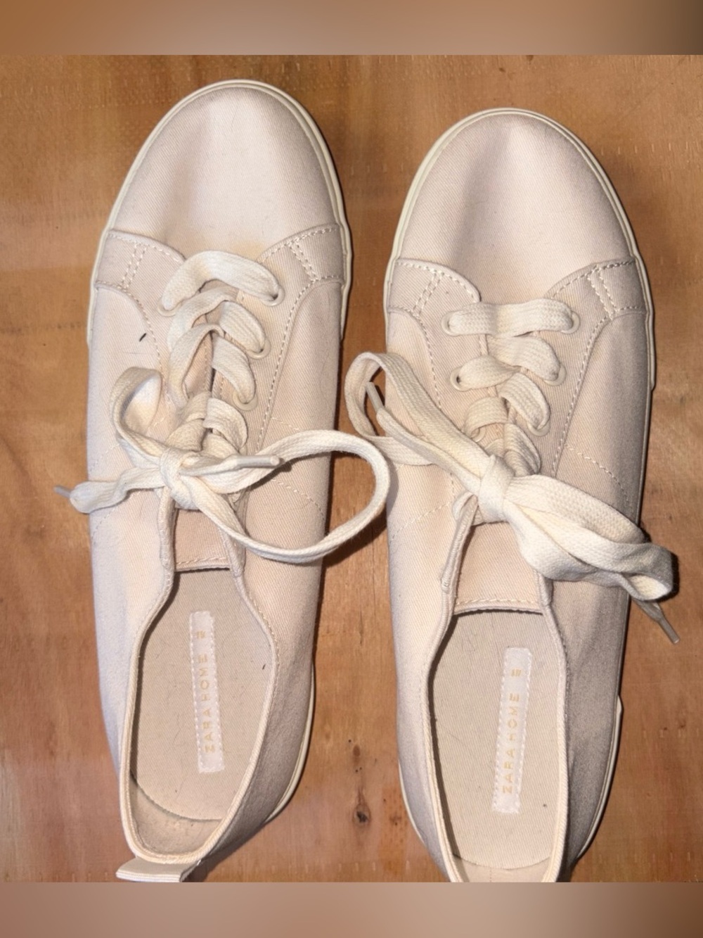 Zara Cream Canvas Lace-Up Sneakers for Women